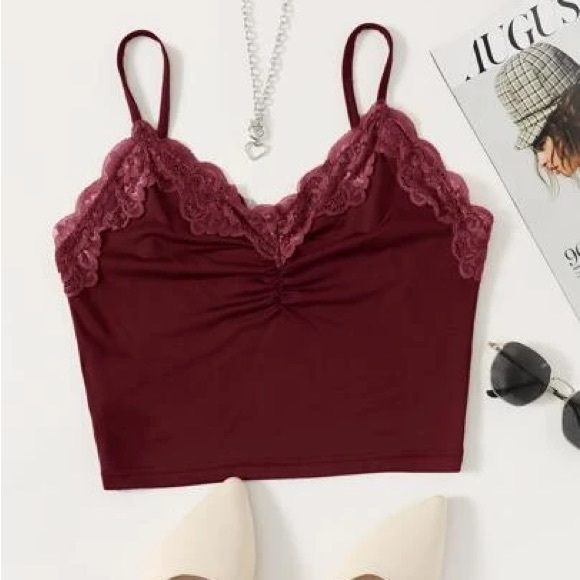 SHEIN Tops - SHEIN Lace Trim Ruched Cami Top